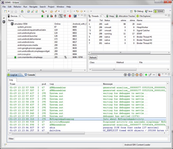 Eclipse Android SDK LogCat Log Output
