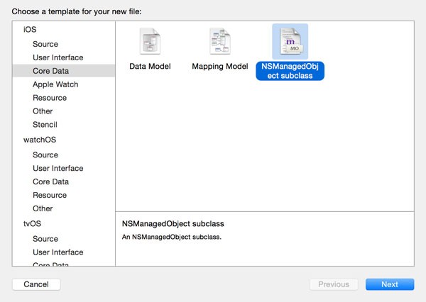 Creating a NSManagedObject Subclass